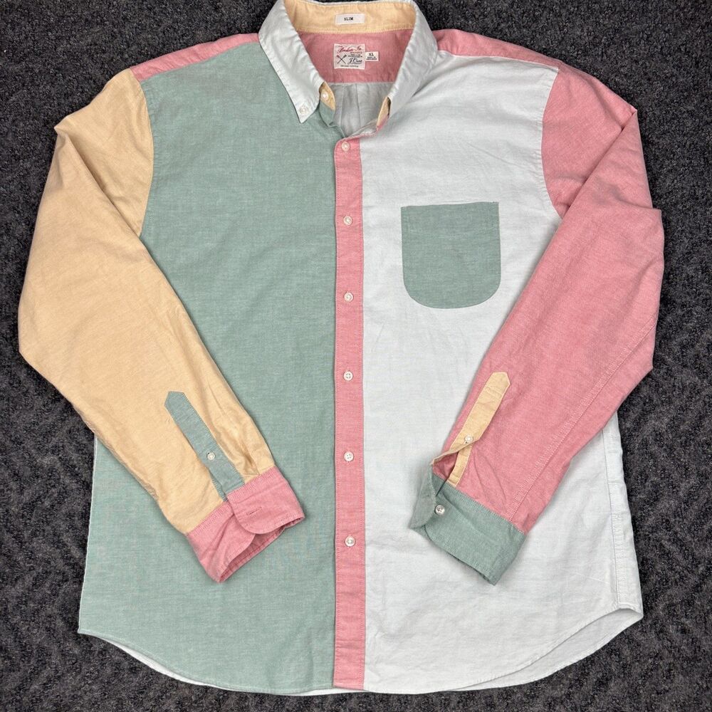 J.Crew Broken-In Oxford Shirt Mens XL Slim Fit Colorblock Organic Cotton